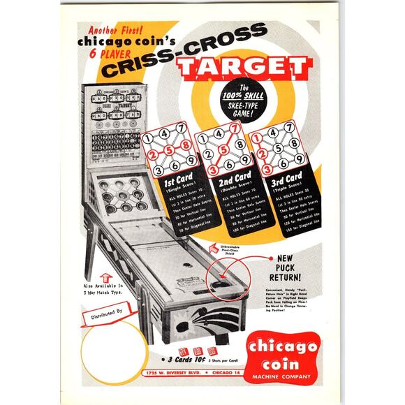 1960s Chicago Coin Criss-Cross Target Arcade Game Flyer Vintage - Picture 1 of 2